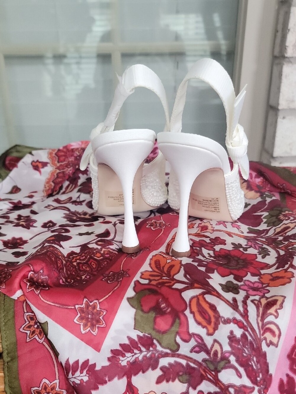 Steve Madden White Pearl-Embellished Slingback Heels - Picture 2 of 3